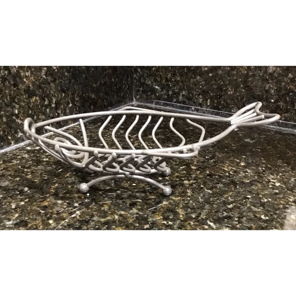 Fish Shaped Fruit Bread Basket Rack‎ Oval Metal Bowl Centerpiece Pewter